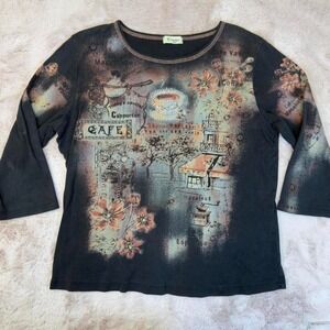 Y2K Café Graphic Tee, Parisian Floral Top, cactus top, rhinestone